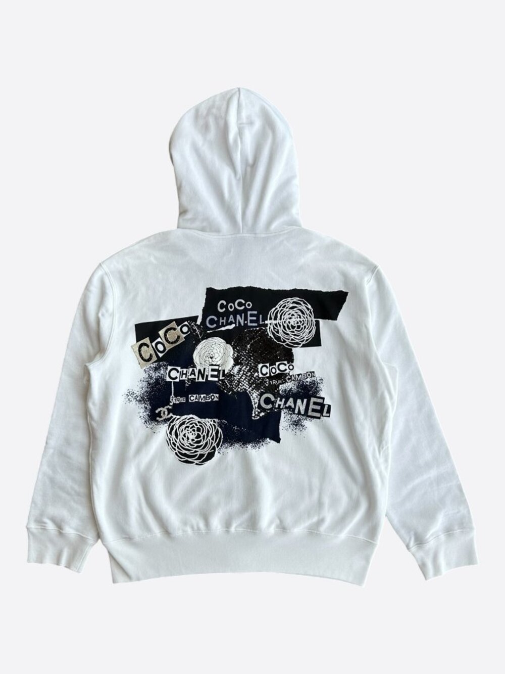 Chanel White & Black Graffiti Graphic Zip Up Hoodie